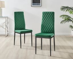 FurnitureboxUK Leonardo White Glass Marble Effect Black Leg Table & 4 Velvet Milan Black Leg Chairs in Green - thumbnail 5