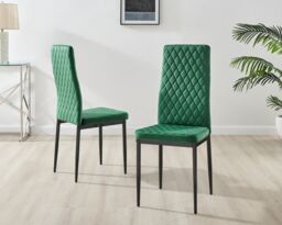 FurnitureboxUK Leonardo White Glass Marble Effect Black Leg Table & 4 Velvet Milan Black Leg Chairs in Green - thumbnail 4