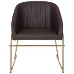 Orsina Brown Faux Leather Armchair, Modern Dining Chair, Luxe Dining Room Accent Chair, Comfortable Dining Chair - thumbnail 2