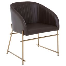 Orsina Brown Faux Leather Armchair, Modern Dining Chair, Luxe Dining Room Accent Chair, Comfortable Dining Chair