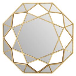 Orsina Gold Octagonal Wall Mirror, Decorative Polygonal Design Statement Mirror, Modern Lattice Metal Frame Mirror