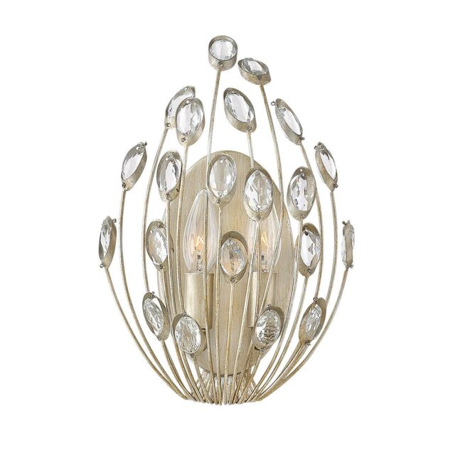 Loops Twin Wall Light Faceted Clear Crystal Embellishment Silver Leaf LED E14 60W in Metallics