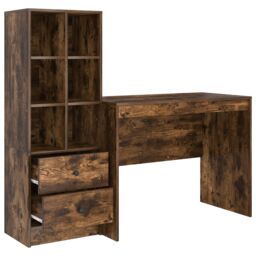 Berkfield Home Desk with Storage Smoked Oak Engineered Wood in Brown - thumbnail 6