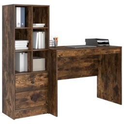 Berkfield Home Desk with Storage Smoked Oak Engineered Wood in Brown - thumbnail 3