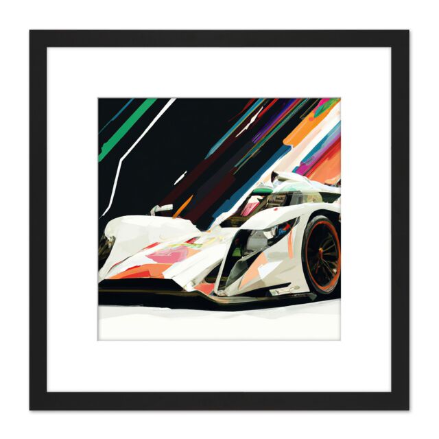Artery8 Motor Racing Motorsport Grand Prix F1 Vibrant Painting Square Wooden Framed Wall Art Print Picture 8X8 Inch in Black - image 1
