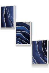 ARTZE Abstract Navy Blue Silver Strokes Framed Wall Art - Small in White - Size: W33 cm x H45 cm x D20mm - thumbnail 1