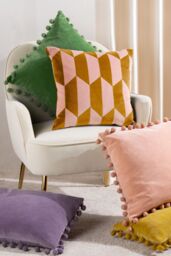 Furn Kalho Geometric Velvet Cushion in Pink - Size: 45 cm x 45 cm - thumbnail 5