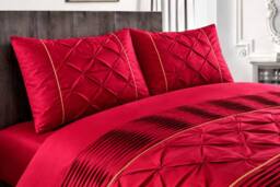 Homes-Linen Luxury Eleanor Pintuck Stripes Duvet Cover Set in Red - Size: Single - thumbnail 2