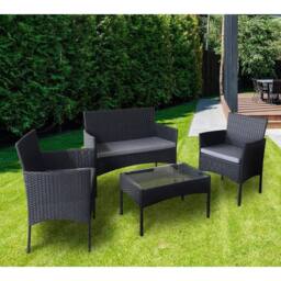 EONLION 4Pcs Rattan Outdoor Sofa Set Table Chairs Black - Size: 100 cm