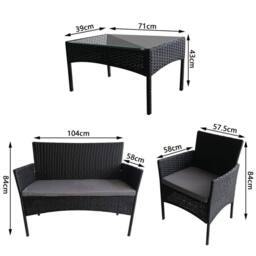 EONLION 4Pcs Rattan Outdoor Sofa Set Table Chairs Black - Size: 100 cm - thumbnail 2