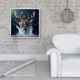 "Warren Reed - Designer Stag With Glasses Splashart Framed Canvas in Off-White - Size: W16"" x H16""" - thumbnail 2