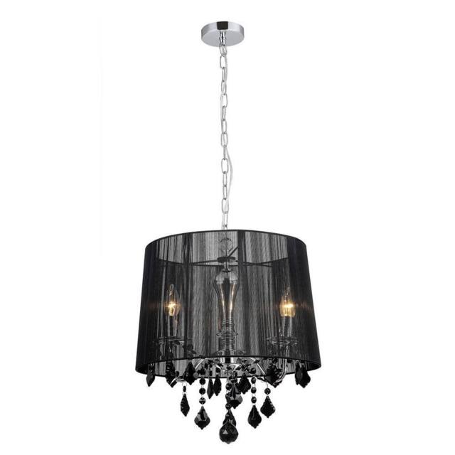 Netlighting Hanging Pendant Chrome Black 3 Light with Black Fabric Shade E14