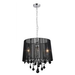 Netlighting Hanging Pendant Chrome Black 3 Light with Black Fabric Shade E14