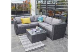 Furniture Maxi Vancouver 5 Seater Grey Rattan Corner Sofa Patio Set With Rain Cover in Black - thumbnail 2
