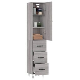 Berkfield Home Highboard Grey Sonoma 34.5x34x180 cm Engineered Wood - thumbnail 3