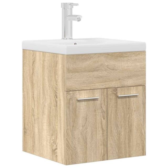 Berkfield Home Bathroom Sink Cabinet with Built-in Basin & Faucet Sonoma Oak in Brown - image 1