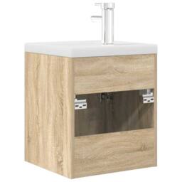 Berkfield Home Bathroom Sink Cabinet with Built-in Basin & Faucet Sonoma Oak in Brown - thumbnail 8