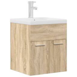 Berkfield Home Bathroom Sink Cabinet with Built-in Basin & Faucet Sonoma Oak in Brown - thumbnail 1