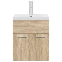Berkfield Home Bathroom Sink Cabinet with Built-in Basin & Faucet Sonoma Oak in Brown - thumbnail 4