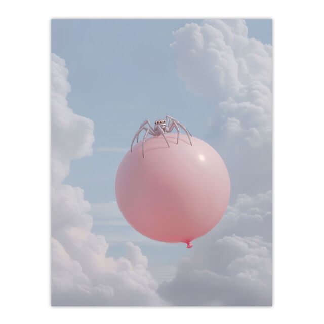 "Artery8 Cute Jumping Spider on a Floating Pink Balloon Wall Art Print - Size: W12"" x H16""" - image 1