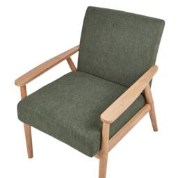 Wyld and Coco Green Polyester Armchair - Mid-Century Rubberwood Frame - thumbnail 6