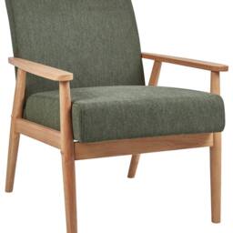 Wyld and Coco Green Polyester Armchair - Mid-Century Rubberwood Frame - thumbnail 2