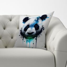 Warren Reed - Designer Panda Face Splashart Light Background Cushions in Blue - Size: 45 cm x 45 cm - thumbnail 3