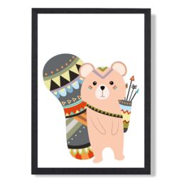 ARTZE Brown Squirrel Tribal Animal Framed Print SIZE: A3 with Black Frame - Size: A2 - thumbnail 1