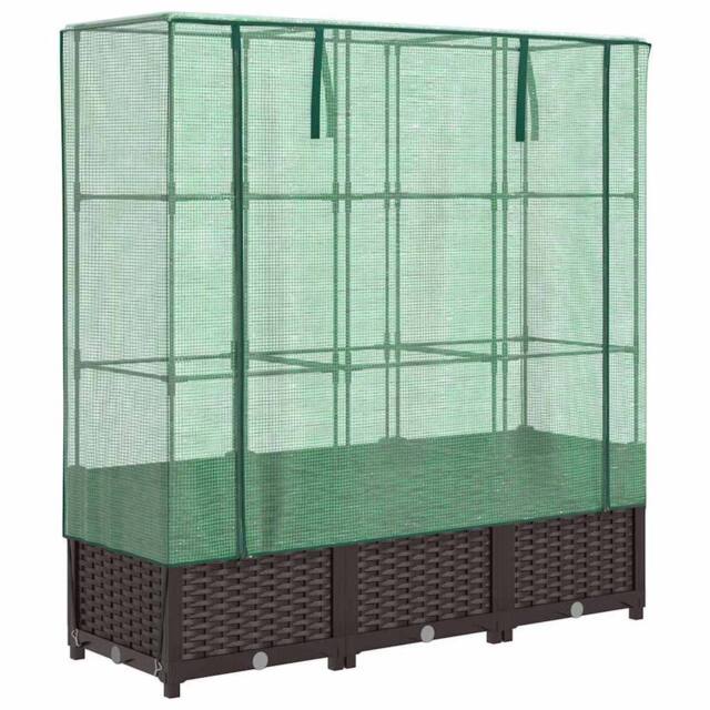 Berkfield Home Raised Bed with Greenhouse Cover Rattan Look 120x40x138 cm in Brown - Size: 120 x 40 x 138 cm - image 1