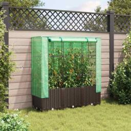 Berkfield Home Raised Bed with Greenhouse Cover Rattan Look 120x40x138 cm in Brown - Size: 120 x 40 x 138 cm - thumbnail 3