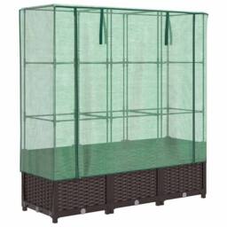 Berkfield Home Raised Bed with Greenhouse Cover Rattan Look 120x40x138 cm in Brown - Size: 120 x 40 x 138 cm - thumbnail 1