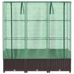 Berkfield Home Raised Bed with Greenhouse Cover Rattan Look 120x40x138 cm in Brown - Size: 120 x 40 x 138 cm - thumbnail 4