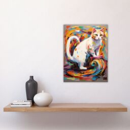 "Artery8 Armchair Cat Portrait Painting Colourful White Unframed Wall Art Print Poster Home Decor Premium - Size: W12"" x H16""" - thumbnail 4