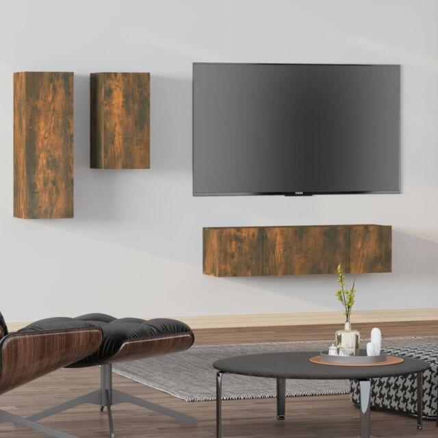 Berkfield Home 4 Piece TV Cabinet Set Smoked Oak Engineered Wood in Brown - image 1