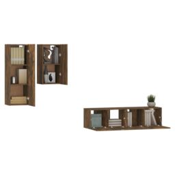Berkfield Home 4 Piece TV Cabinet Set Smoked Oak Engineered Wood in Brown - thumbnail 4