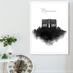 ARTZE Monaco Watercolour Skyline City Framed Print SIZE: A2 with White Frame in Black - Size: A4 - thumbnail 2