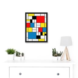 Artery8 Mondrian Abstract Cubes Squares Red Yellow Blue A4 Artwork Framed Wall Art Print in Black - thumbnail 2