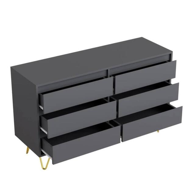 Nordara Grey Wide 6 Drawer Chest With Golden Legs Bedroom Storage Cabinet - Size: 120 cm x 80 cm - image 1