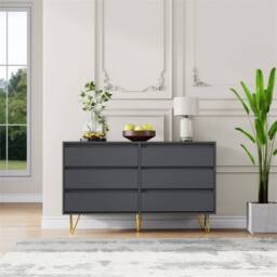 Nordara Grey Wide 6 Drawer Chest With Golden Legs Bedroom Storage Cabinet - Size: 120 cm x 80 cm - thumbnail 5