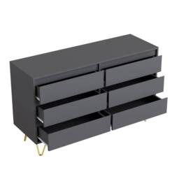 Nordara Grey Wide 6 Drawer Chest With Golden Legs Bedroom Storage Cabinet - Size: 120 cm x 80 cm - thumbnail 1