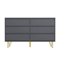 Nordara Grey Wide 6 Drawer Chest With Golden Legs Bedroom Storage Cabinet - Size: 120 cm x 80 cm - thumbnail 3