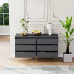 Nordara Grey Wide 6 Drawer Chest With Golden Legs Bedroom Storage Cabinet - Size: 120 cm x 80 cm - thumbnail 4