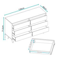 Nordara Grey Wide 6 Drawer Chest With Golden Legs Bedroom Storage Cabinet - Size: 120 cm x 80 cm - thumbnail 2