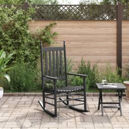 Berkfield Home Rocking Chair with Curved Seat Black Solid Wood Poplar - thumbnail 3