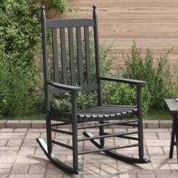 Berkfield Home Rocking Chair with Curved Seat Black Solid Wood Poplar - thumbnail 1