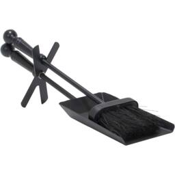 VOGREX Hearth Fireplace Steel Shovel Brush Set Fireside Coal Ash Tools in Black