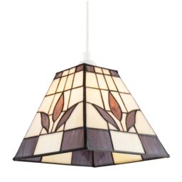 Happy Homewares Traditional Stained Glass Tiffany Square Pendant Lighting Shade in Purple - thumbnail 2