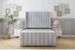 "Sloomy Watson Naples Bed Frame With 50"" Upholstered Headboard in Silver - Size: Small Double"