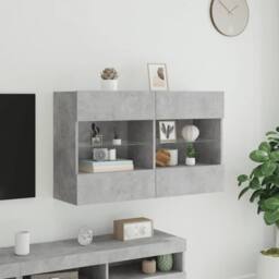 Berkfield Home TV Wall Cabinet with LED Lights Concrete Grey 98.5x30x60.5 cm - thumbnail 5