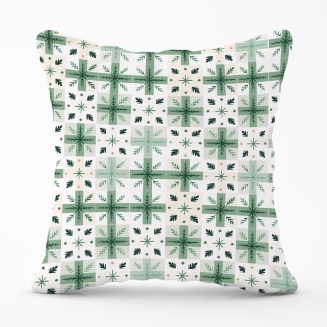 Warren Reed - Designer Christmas Quilting Squares, Green & White, Geometric Outdoor Cushion - Size: 60 cm x 60 cm - image 1